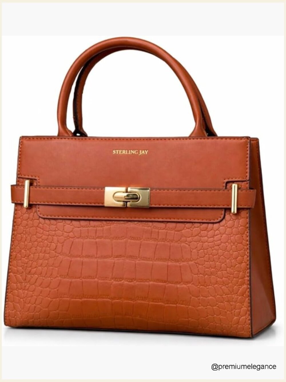 Structured Croc Embossed Satchel Handbag with Crossbody Strap Vegan Leather